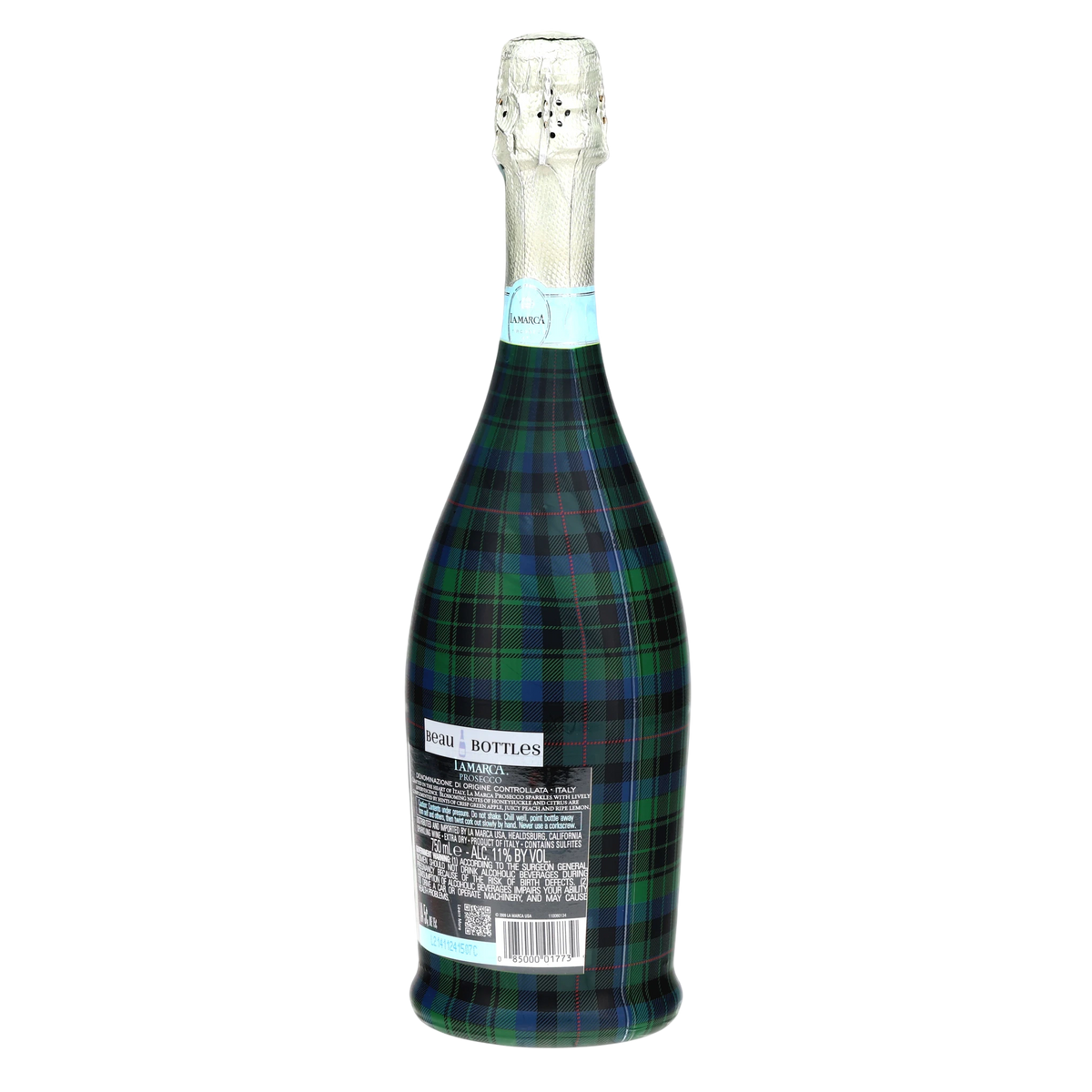Blue & Green Christmas Tartan Prosecco Bottle Wrap