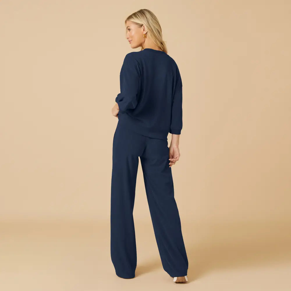 Women’s Summer Terry Cropped Sleeve Crew & Wide Leg Pant Set