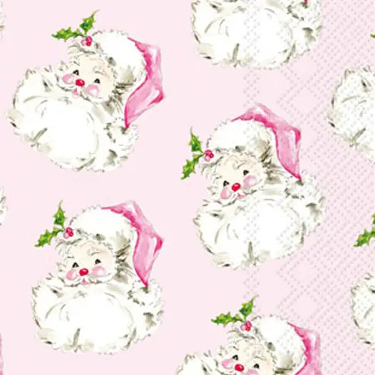 Guest Towels 16 Ct Pink Santa Christmas
