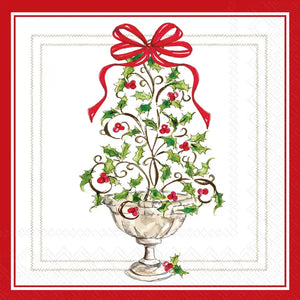 Cocktail Napkins 20ct Holly Topiary Tree Christmas