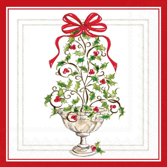 Cocktail Napkins 20ct Holly Topiary Tree Christmas