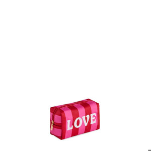 CARA STRIPED "LOVE" ZIP POUCH,RED