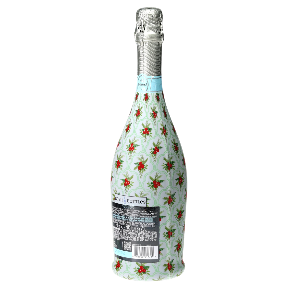 Limited Edition Scalloped Christmas Berries Prosecco Bottle Wrap