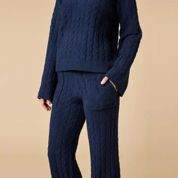 Women's Soft Cable Knit V-Neck & Pant Lounge Set