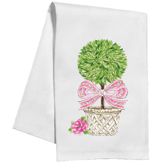 Garden Party Topiary With Pink Bow Kitchen Towel