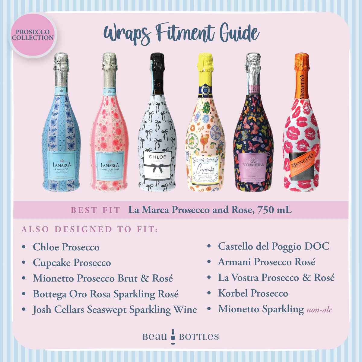 Navy & White Cane Prosecco Bottle Wrap