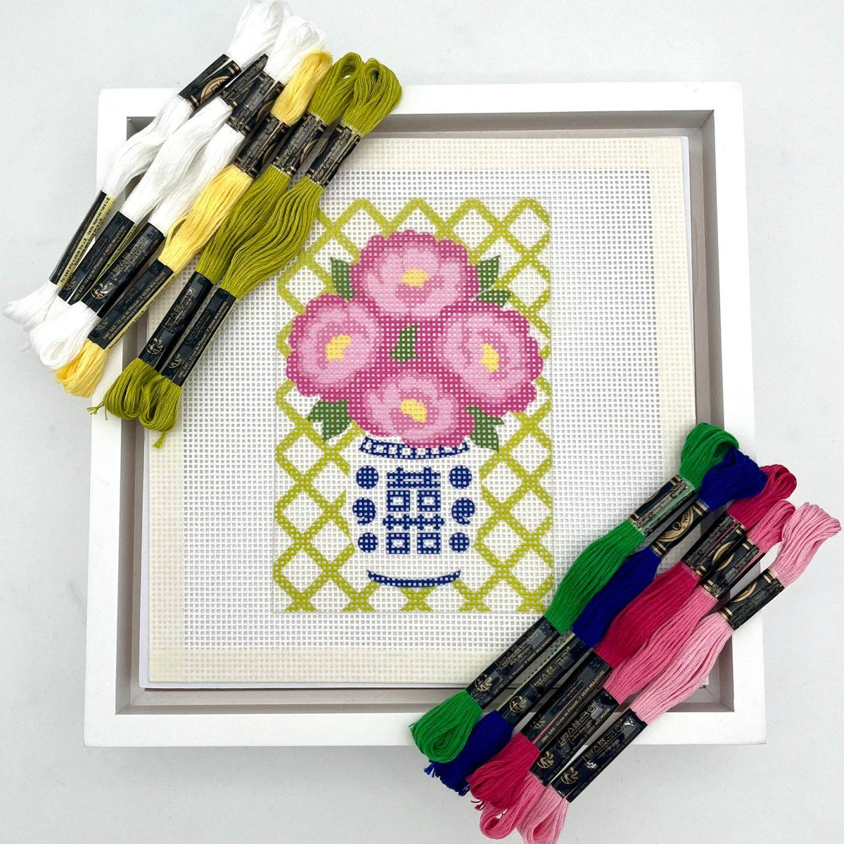 Vase and Pink Flowers (Chinoiserie) Needlepoint Design