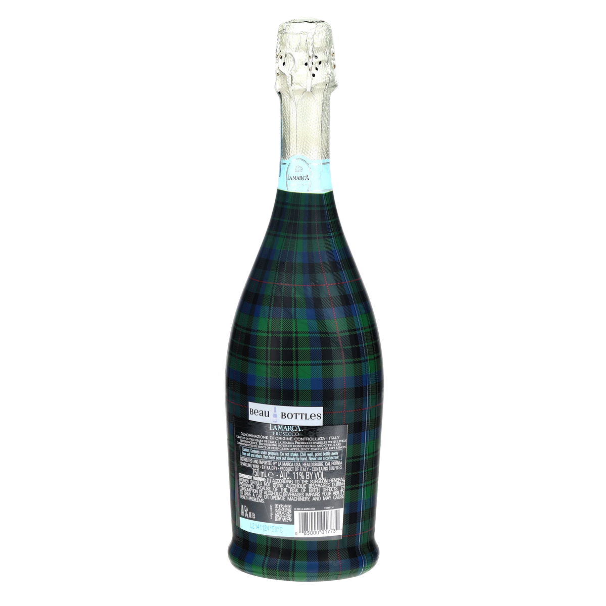 Blue & Green Christmas Tartan Prosecco Bottle Wrap