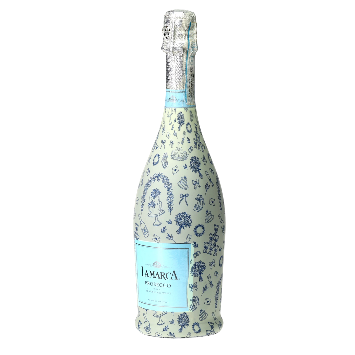Blue Wedding Toile Prosecco Bottle Wrap