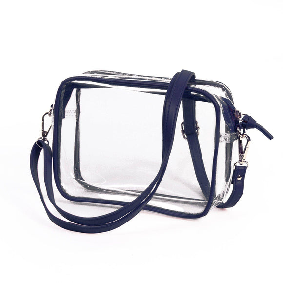 Bridget Clear Purse with Vegan Leather Trim and Straps - Nav