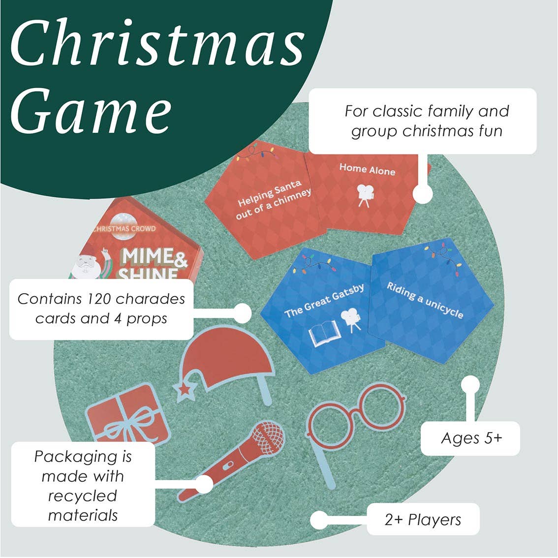 Santa Mime & Shine Charades Game - 6 Pack Display | Christmas Game |