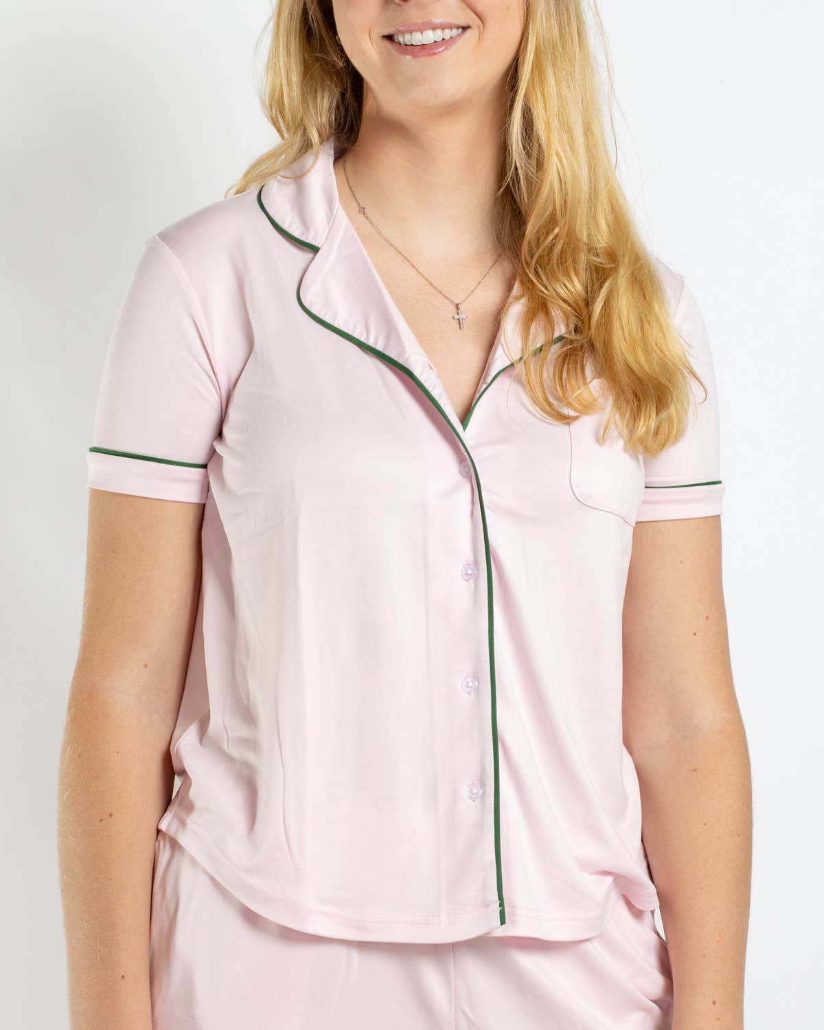 Allie Pink/Green Short Sleeve Button Up Sleep Shirt and Short Set