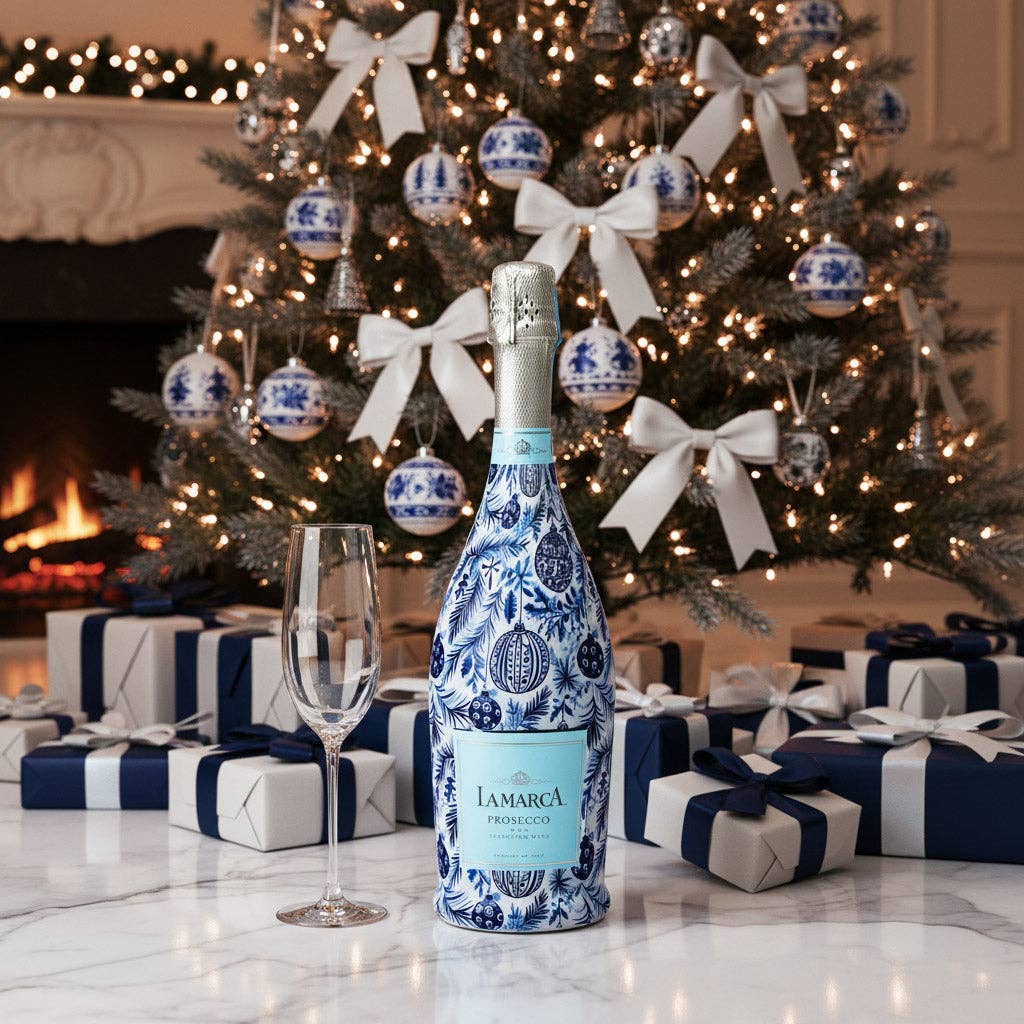 Limited Edition Blue & White Ornament Prosecco Bottle Wrap