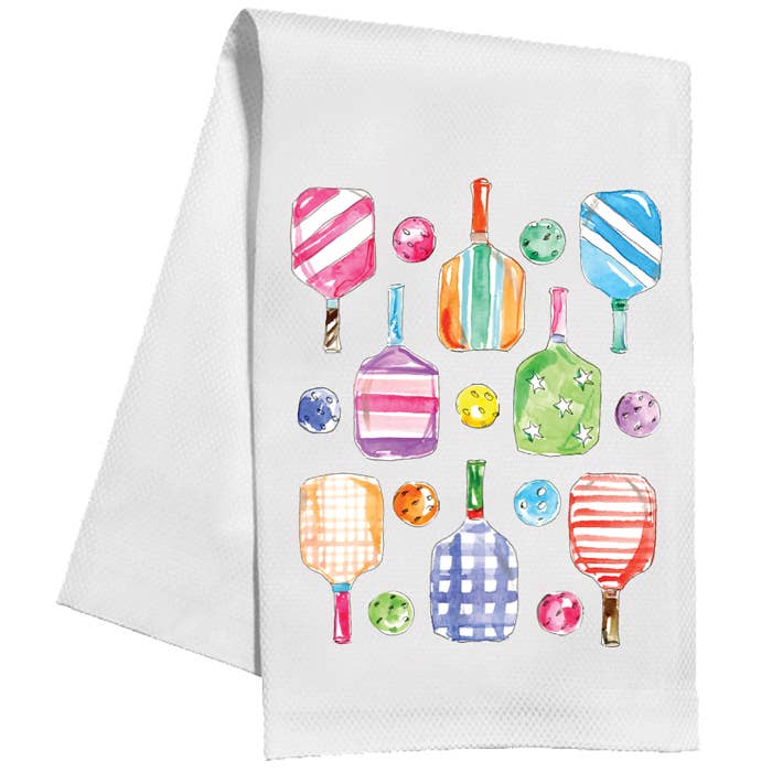 Colorful Pickleball Paddles and Balls Kitchen Towel