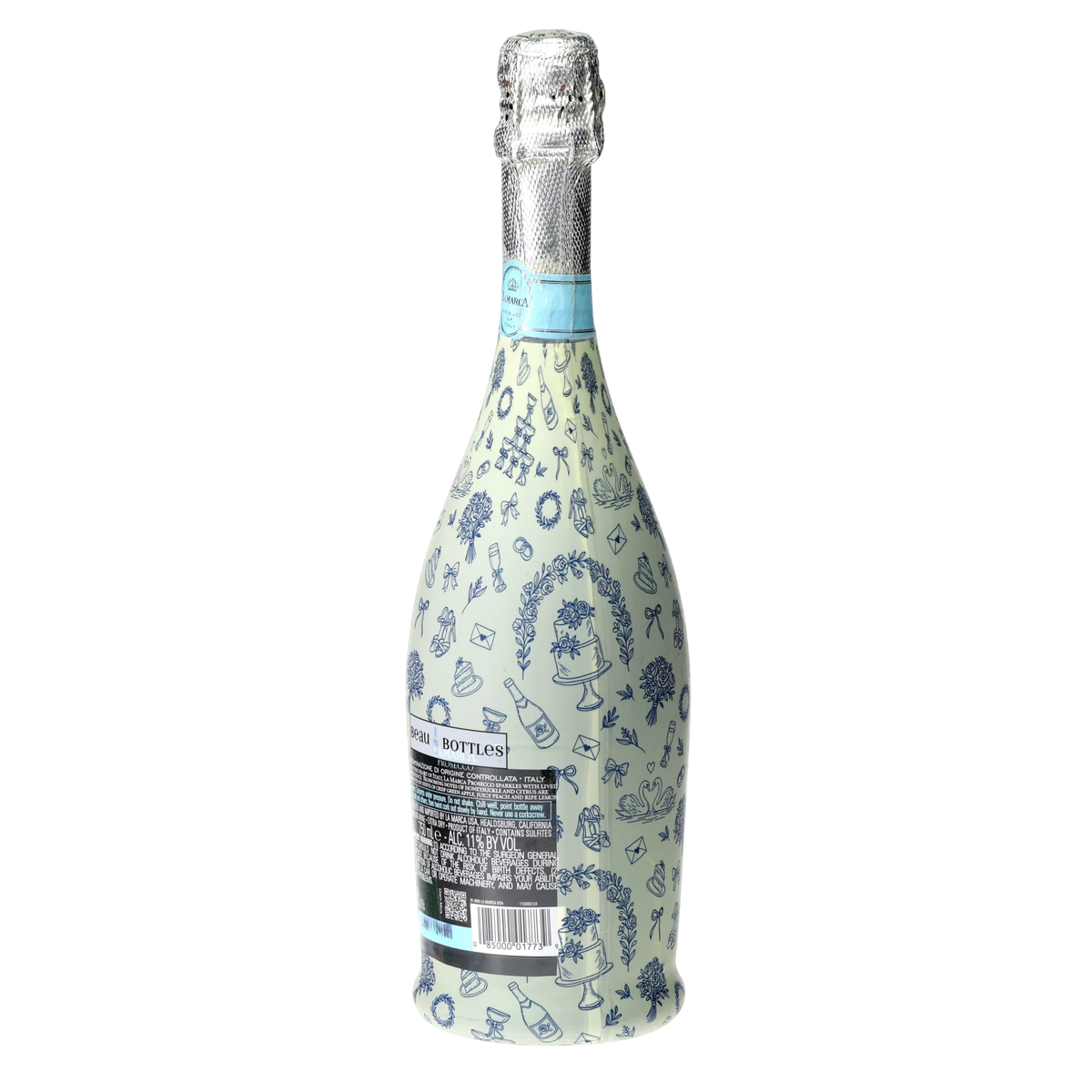 Blue Wedding Toile Prosecco Bottle Wrap