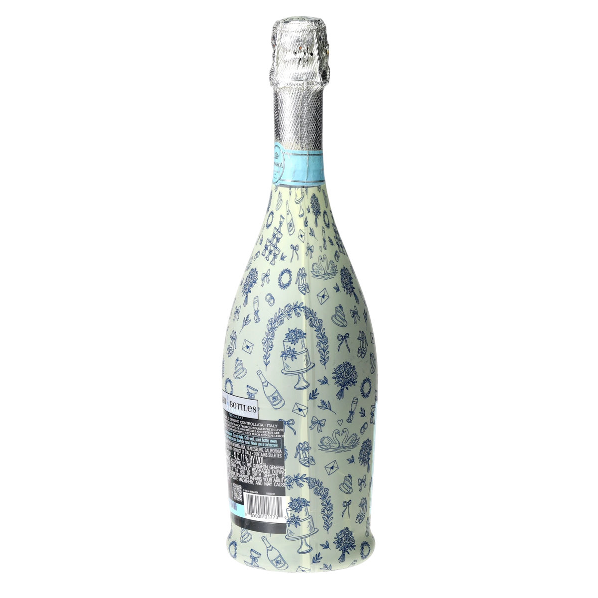 Blue Wedding Toile Prosecco Bottle Wrap