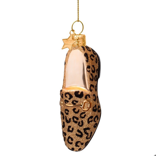 Ornament glass gold leopard loafer shoe