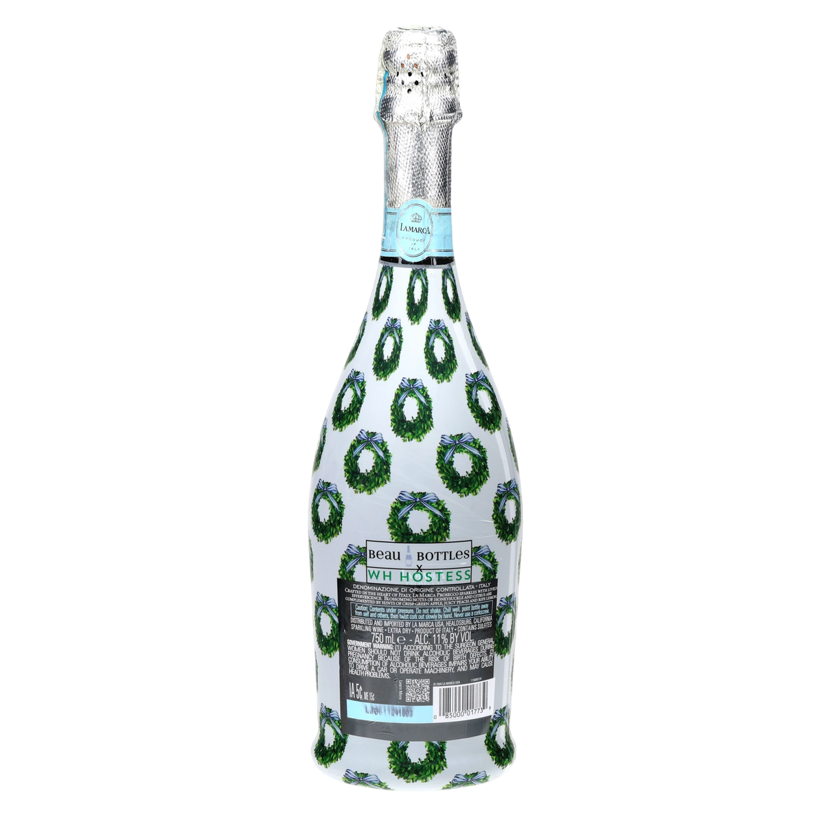 WH Hostess Boxwood Wreaths Prosecco Bottle Wrap