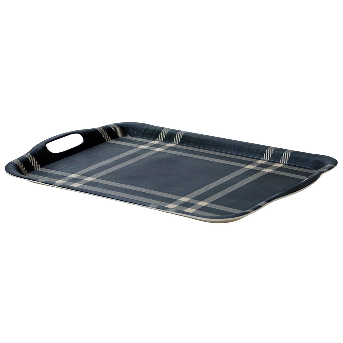 Navy Green Plaid Large Melamine Tray w/ Handles - Gift