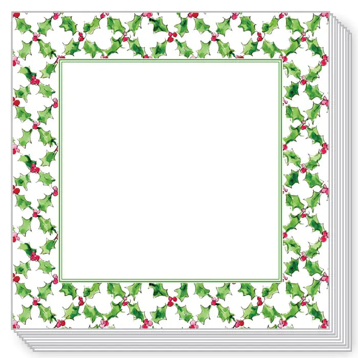 Holly with Berries Gingham Pattern Border Block Notepad
