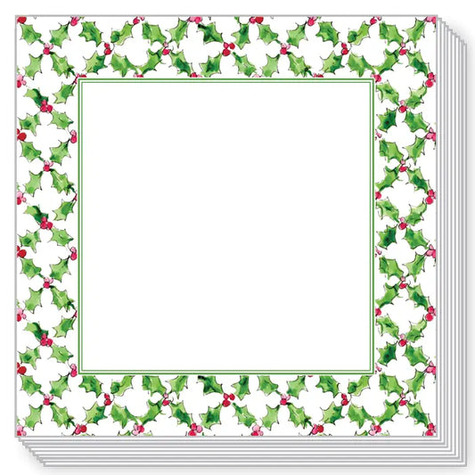 Holly with Berries Gingham Pattern Border Block Notepad