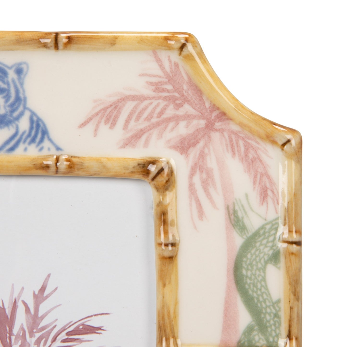 Hand-Painted Stoneware Photo Frame with Bamboo Style Edge (Holds 5" x 7" Photo)