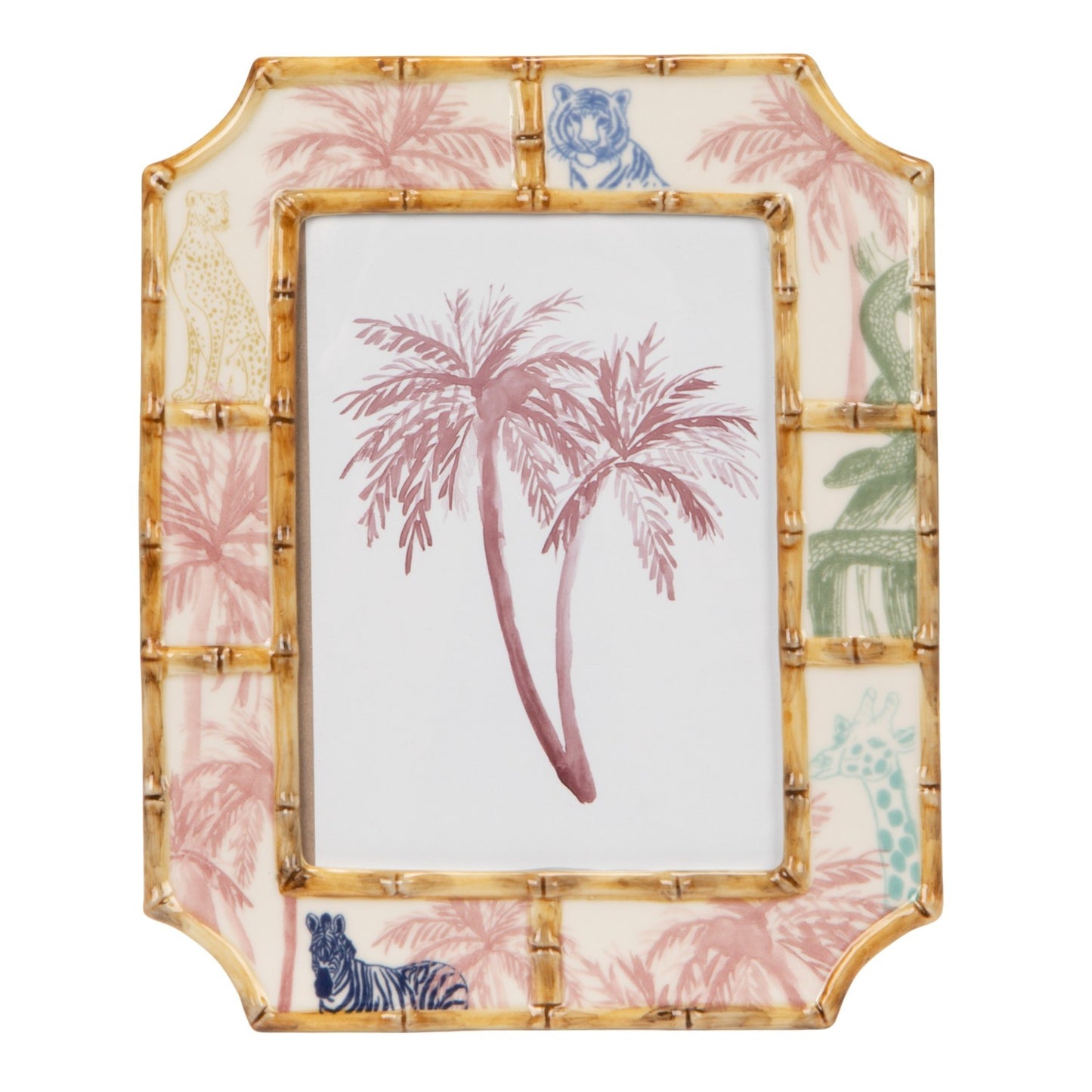 Hand-Painted Stoneware Photo Frame with Bamboo Style Edge (Holds 5" x 7" Photo)