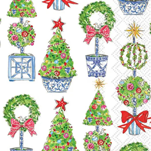 Guest Towels Set/16 Bright Topiary Trees Christmas