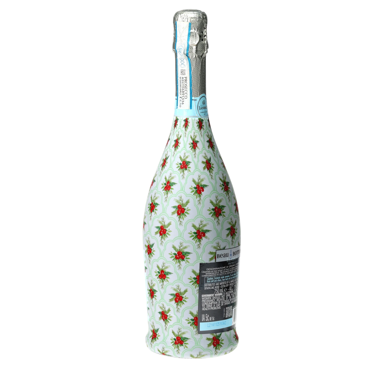 Limited Edition Scalloped Christmas Berries Prosecco Bottle Wrap