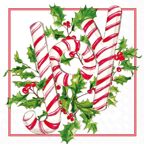 Lunch Napkins 20ct Holly Joy Candy Christmas