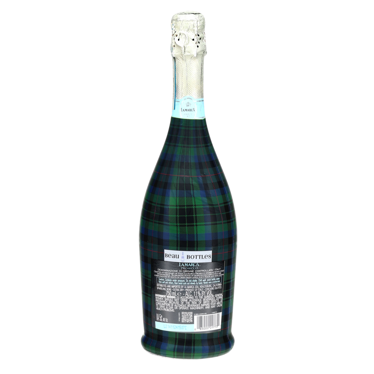 Blue & Green Christmas Tartan Prosecco Bottle Wrap