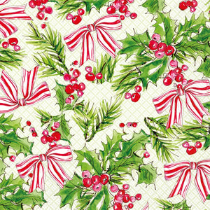 Lunch Napkins 20ct Pink Holly Bows Christmas