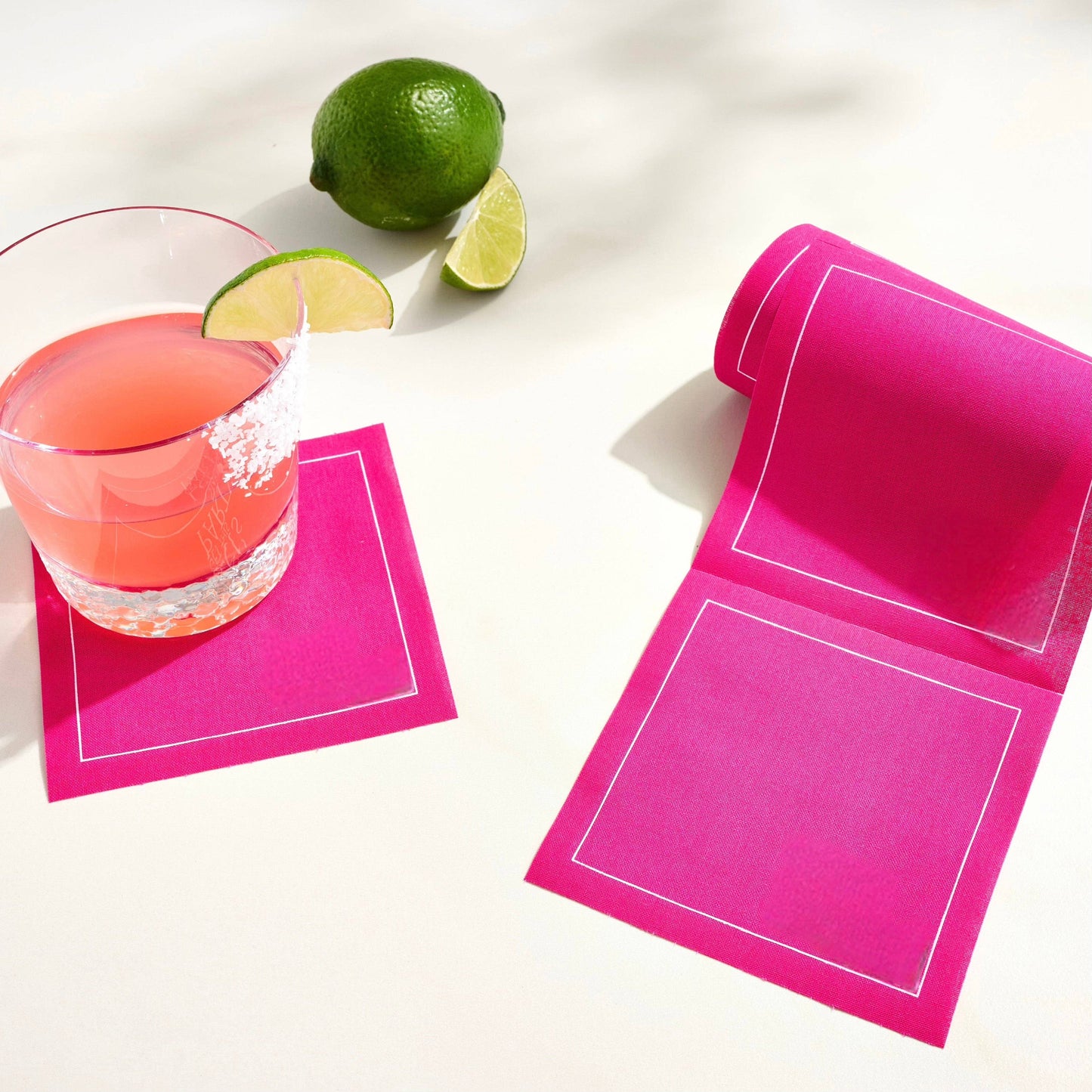 Solid Blush Crush Cocktail Napkins White Border Only