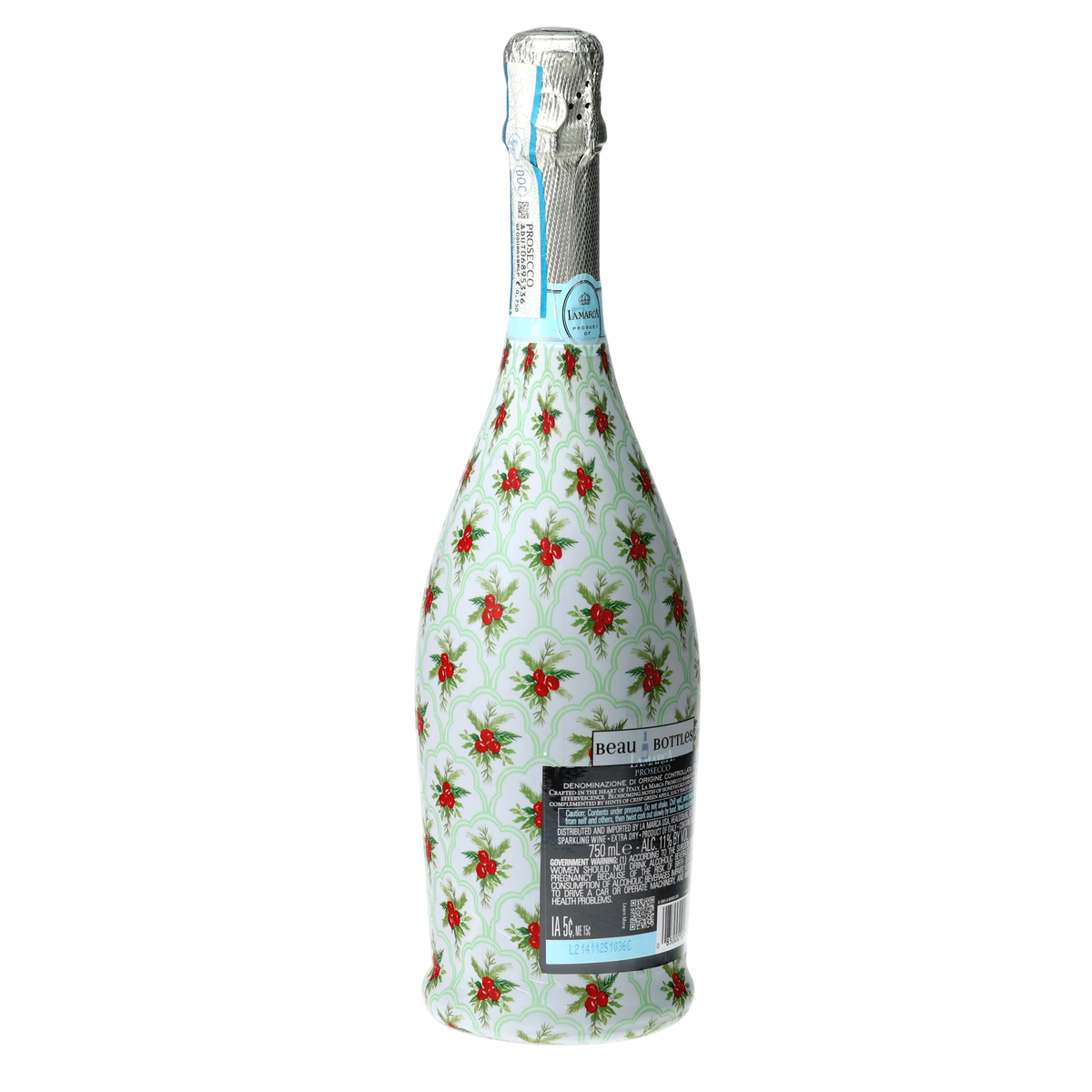 Limited Edition Scalloped Christmas Berries Prosecco Bottle Wrap