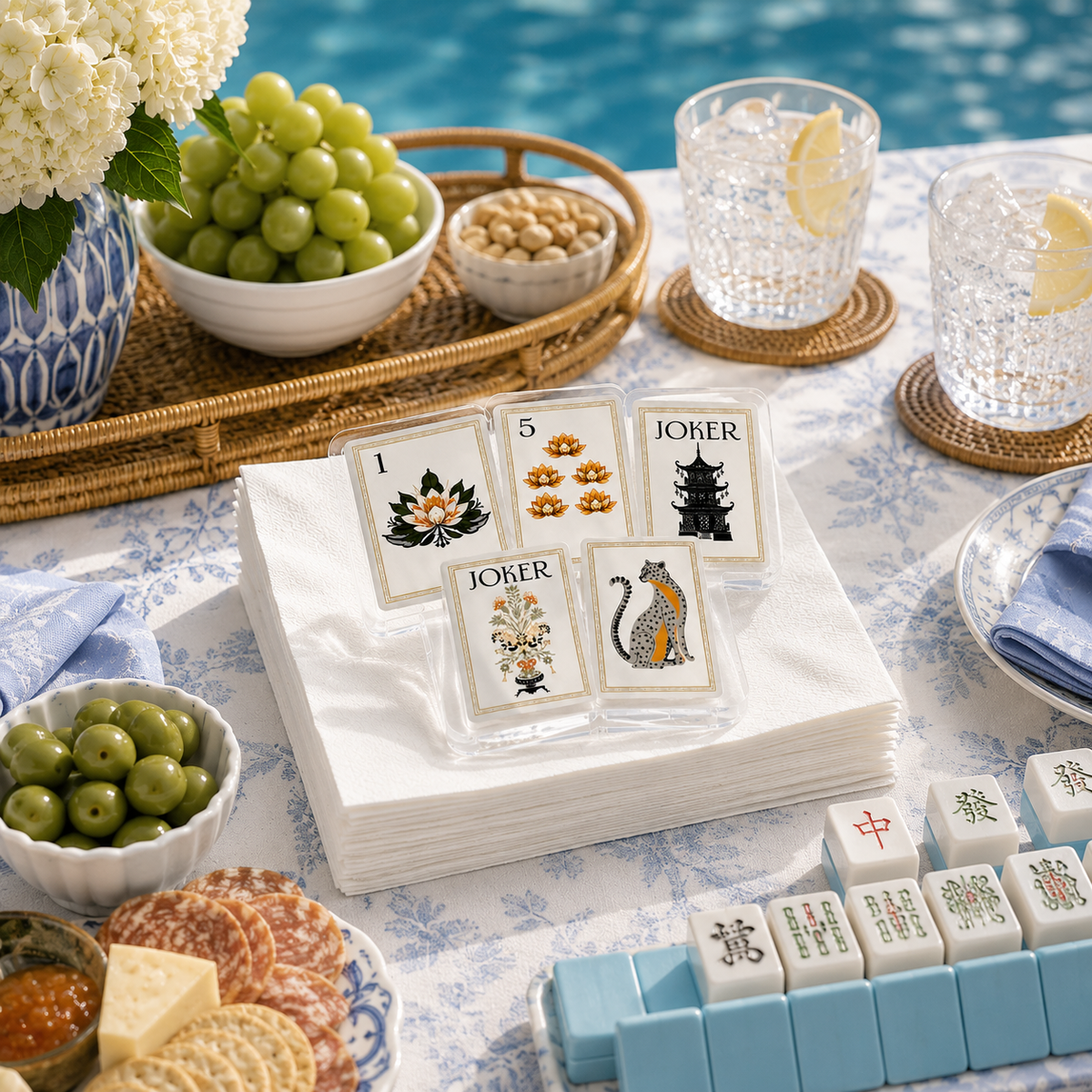 Acrylic Napkin Weight, Bamboo Lotus Mahjong 2
