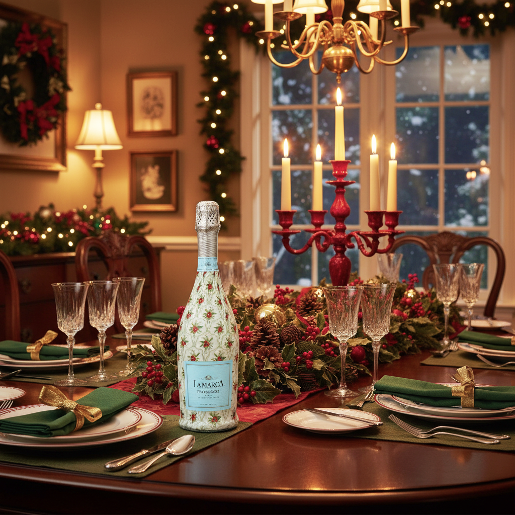 Limited Edition Scalloped Christmas Berries Prosecco Bottle Wrap