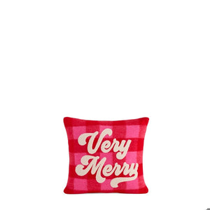 "VERY MERRY" PLAID PILLOW,RED