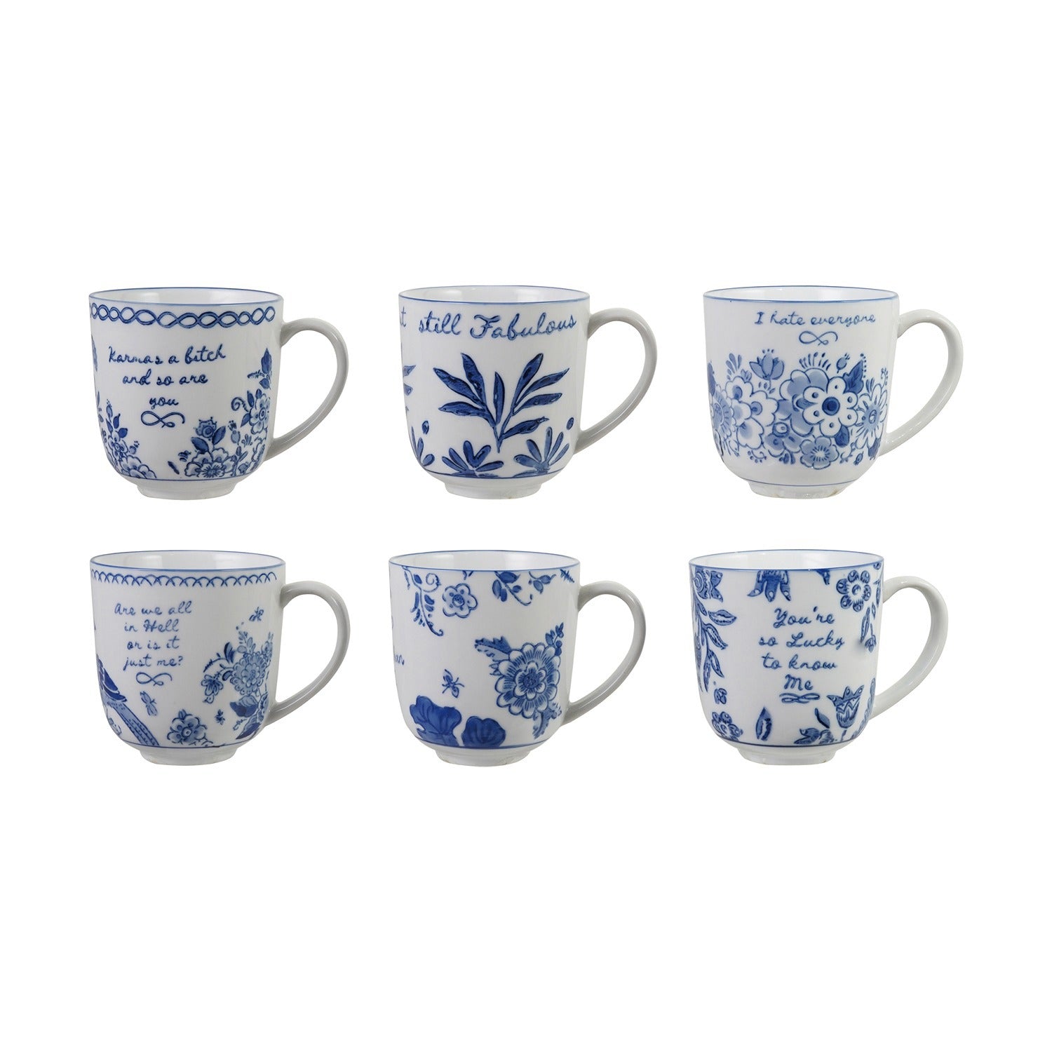 Stoneware Mug W Saying, Blue & White