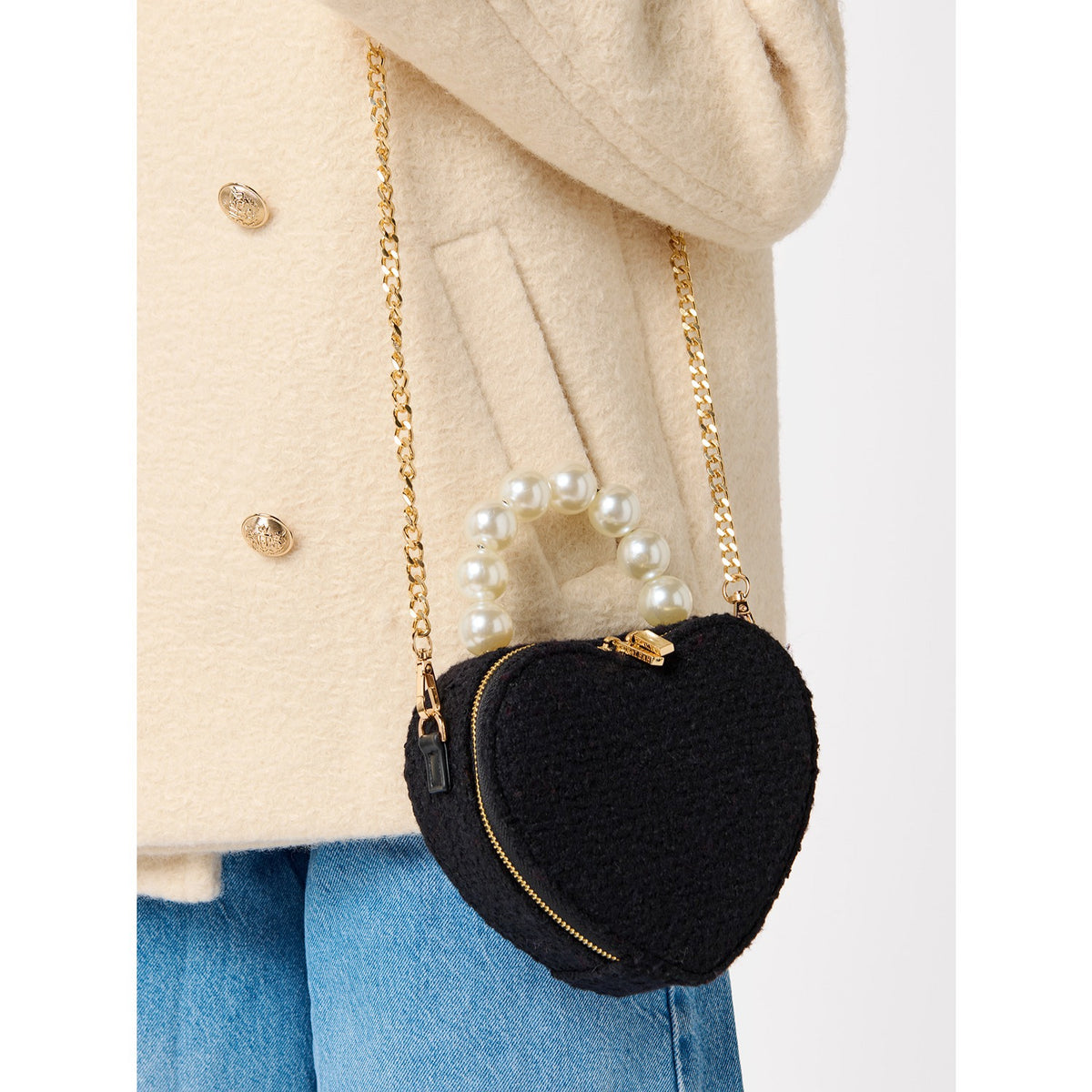 HEART TOP HANDLE BAG,BLACK