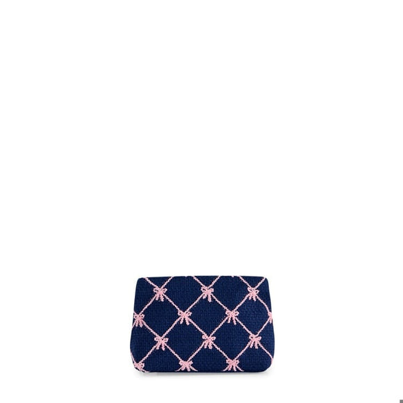 TINSEL BOW ZIP POUCH,NAVY