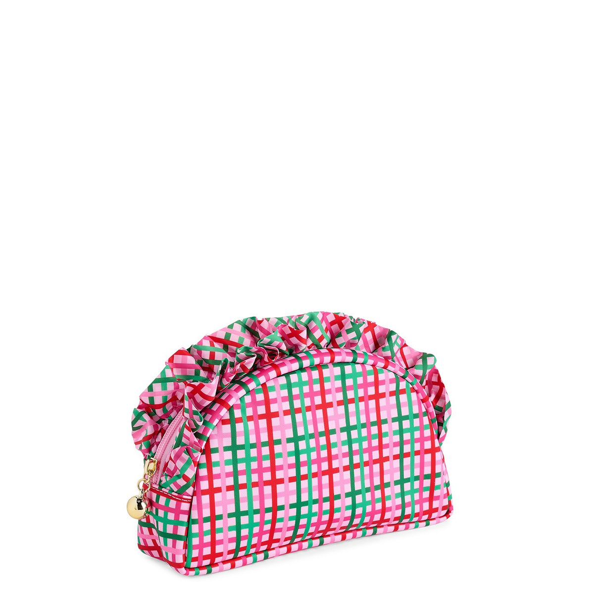 PLAID RUFFLE S ZIP POUCH,MULTI