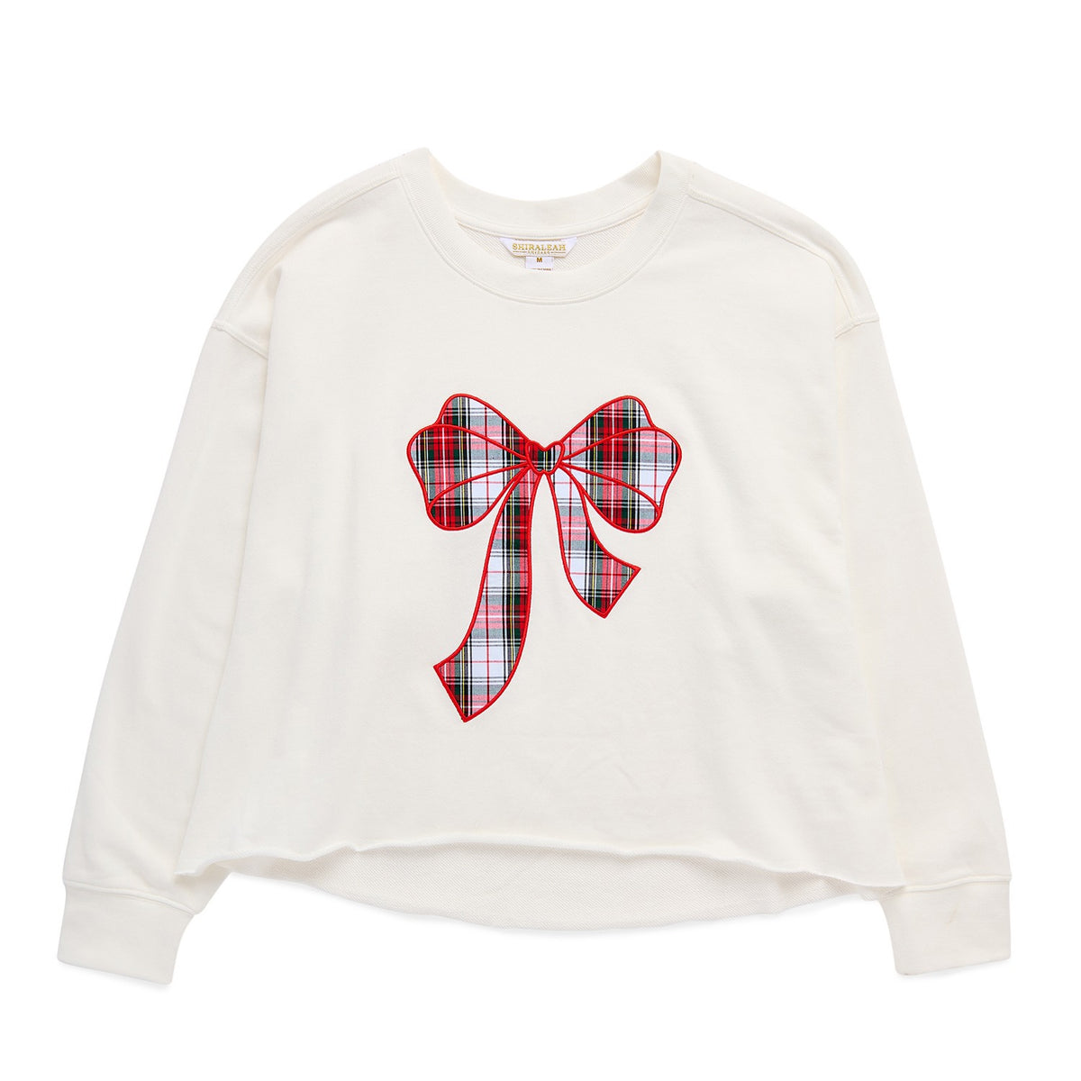 XS  TARTAN BOW LOUNGE SWEATSHIRT,IVORY
