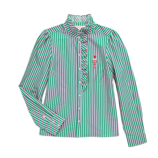 L NUTCRACKER RUFFLE BLOUSE,GREEN