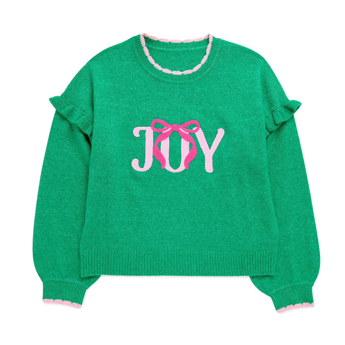 M "JOY" RUFFLE SLEEVE RELAXED SWEATER,GREEN