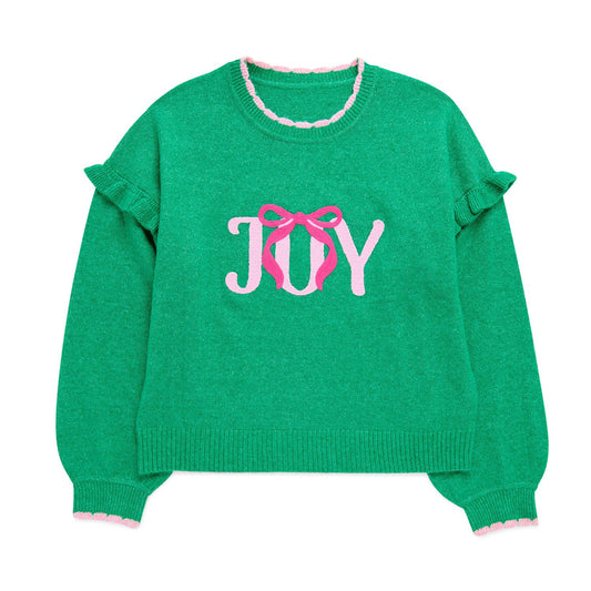 M "JOY" RUFFLE SLEEVE RELAXED SWEATER,GREEN