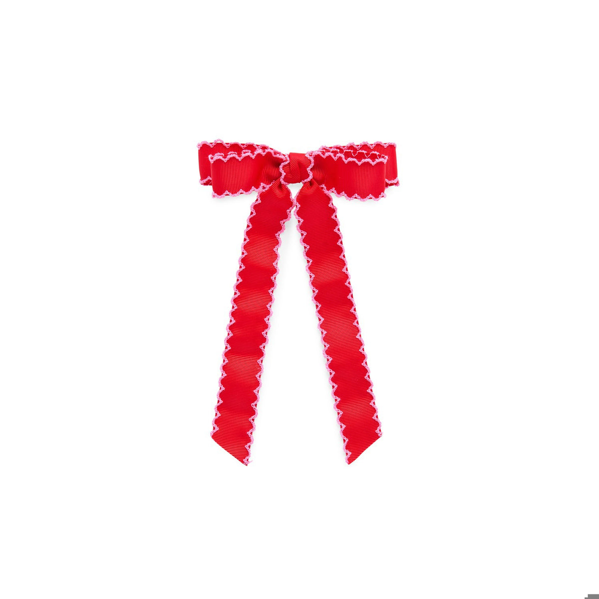 SCALLOP TRIM BOW CLIP,RED
