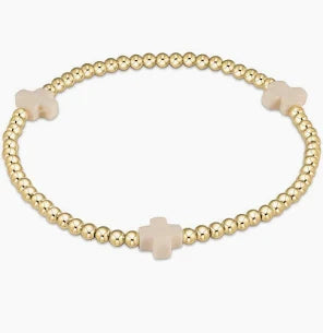 Signature Cross Gold Pattern 3mm Bead Bracelet - multiple colors
