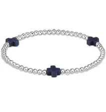 Signature Cross Sterling Pattern 3mm Bead Bracelet - Navy