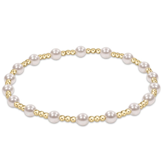 Classic Gold Sincerity Pattern 4mm Bead Bracelet - Pearl
