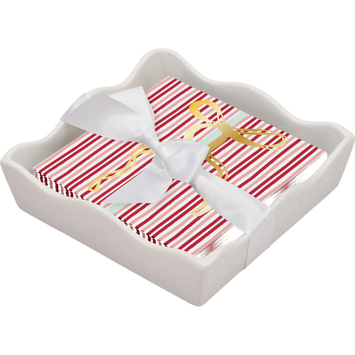 Ceramic Wave Napkin Tray with Cocktail Napkin - Ti